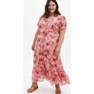NWT TORRID Pink Maxi Lace Multi Tiered Button up Long Lined Maxi Dress 1 (14-16)